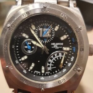 Helbros EXL Silver/Black Stainless Steel Men's Watch w/Day,Date,24 Hour Subdials